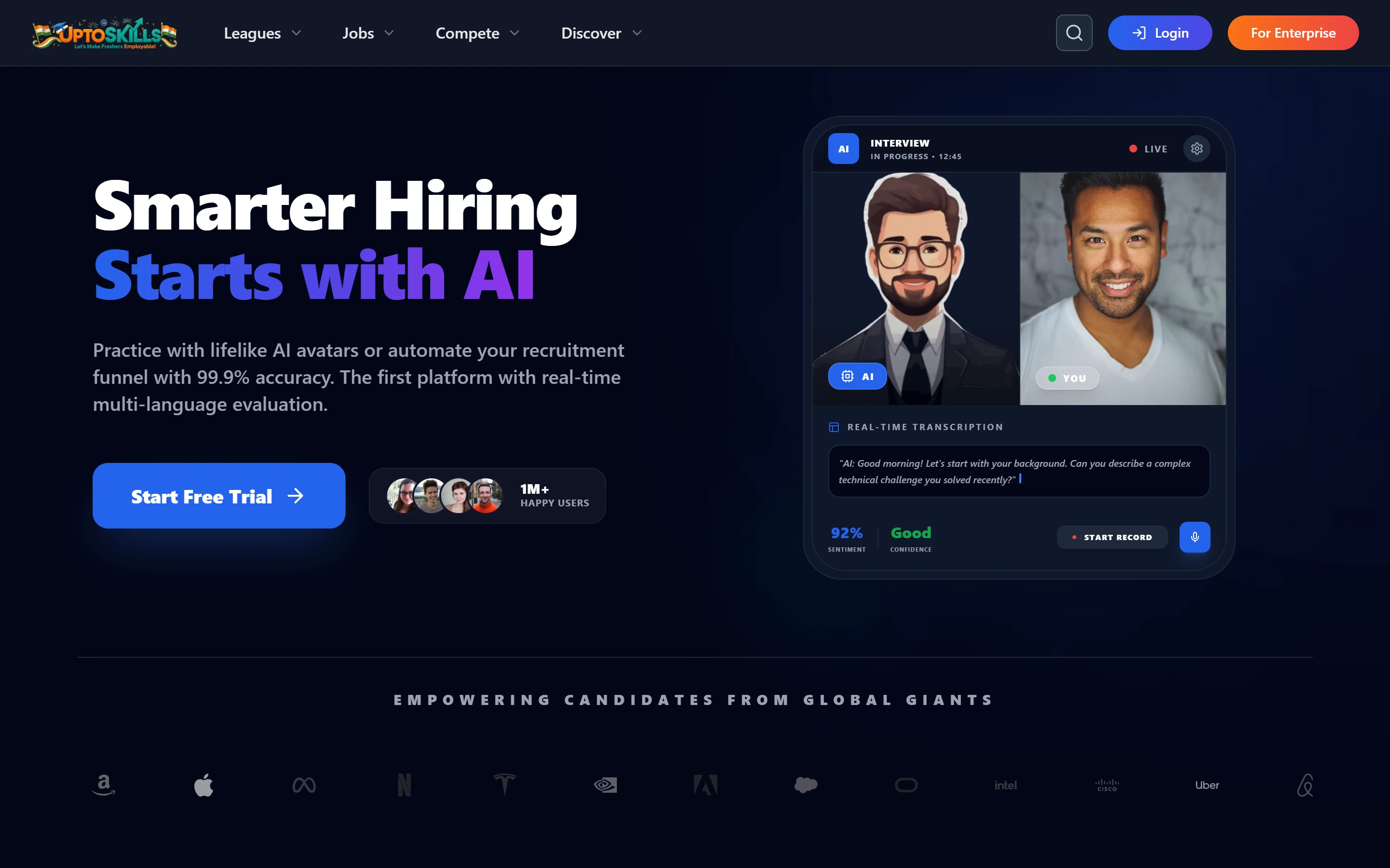 AI mock interview practice with real time transcription and confidence scoring