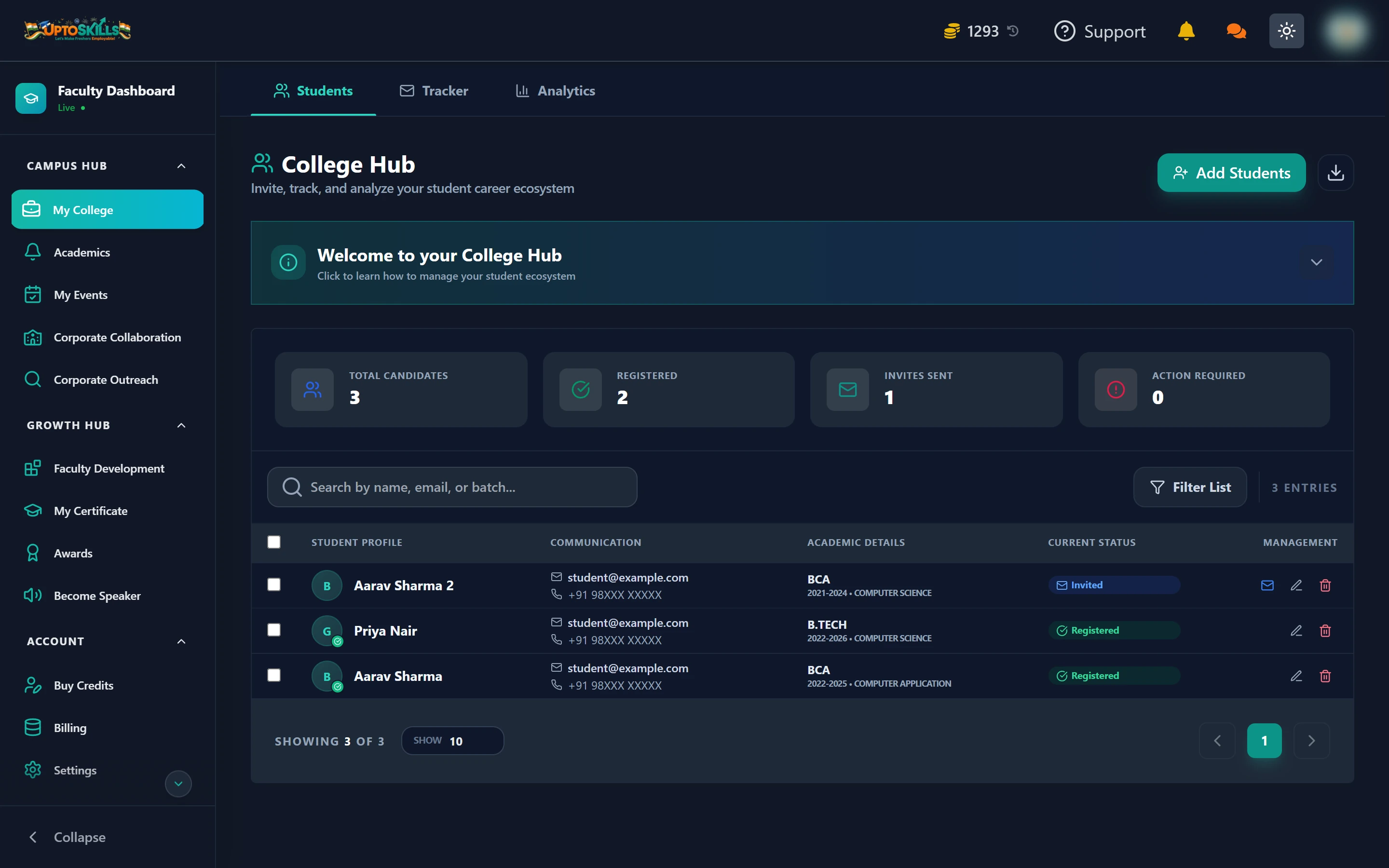 How to Add and Invite Students in the UptoSkills College Hub
