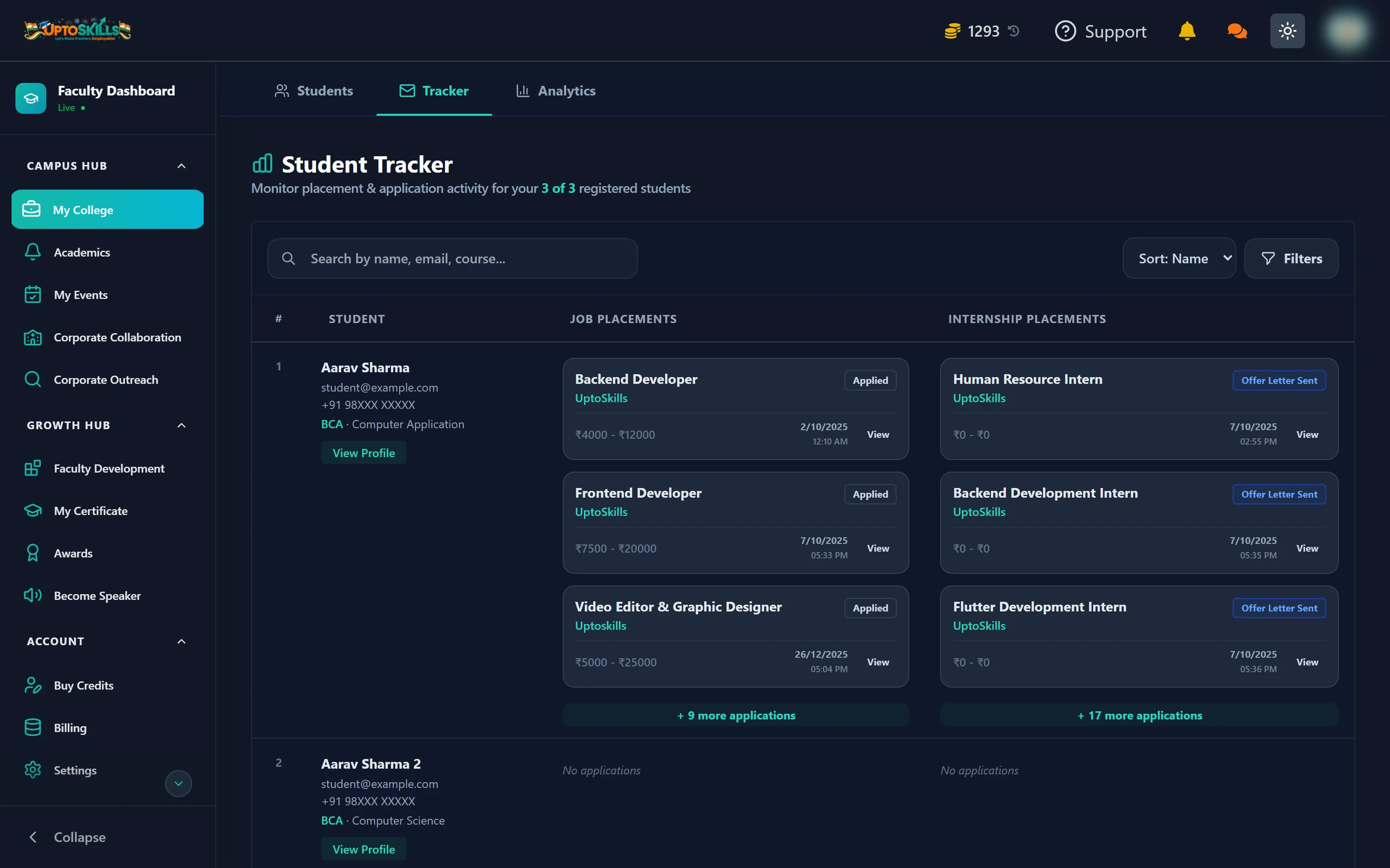 Student Placement Tracker and College Analytics for Faculty