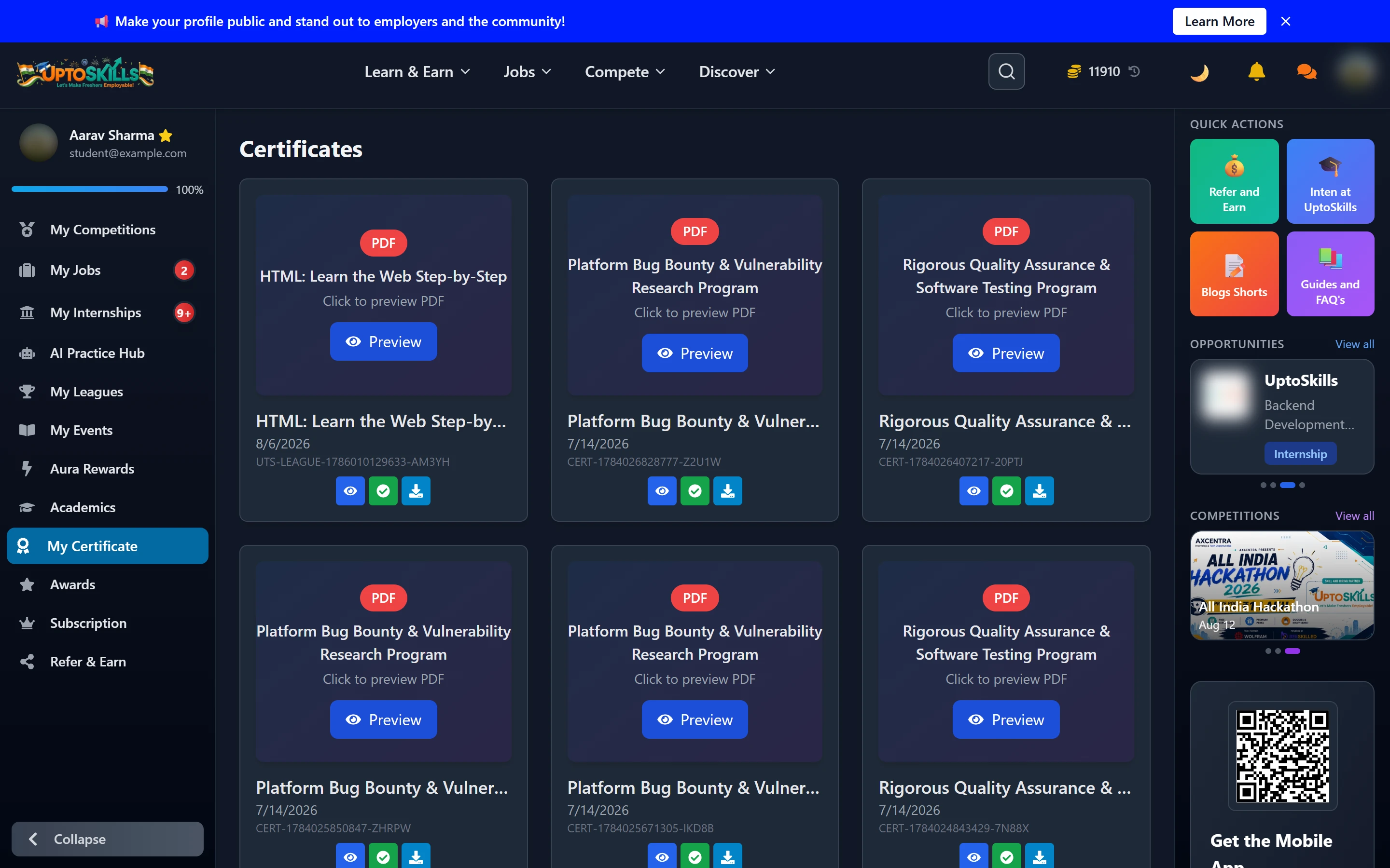 Your UptoSkills Certificates: Where They Are and How to Share Them