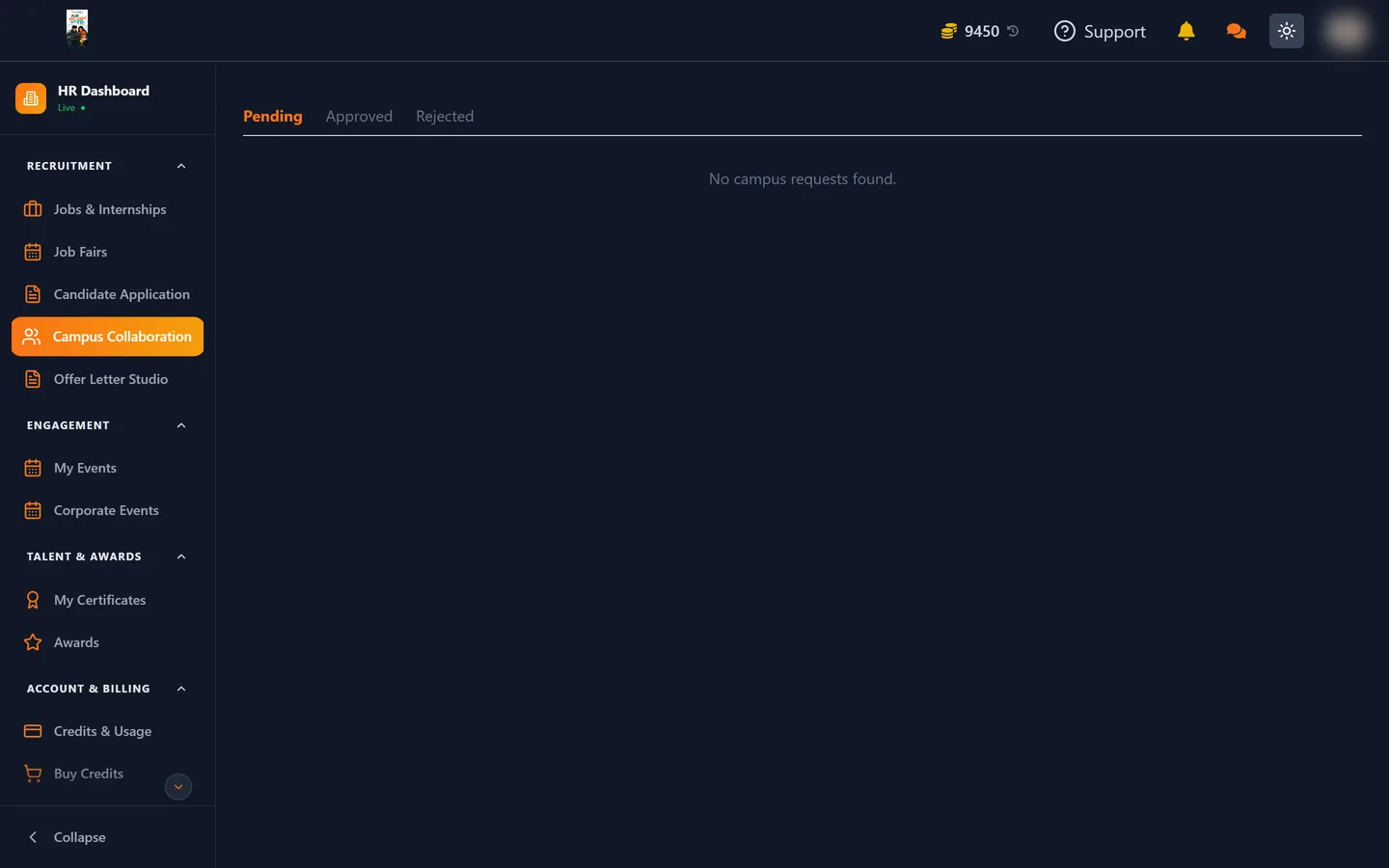 Campus Collaboration page in the HR dashboard