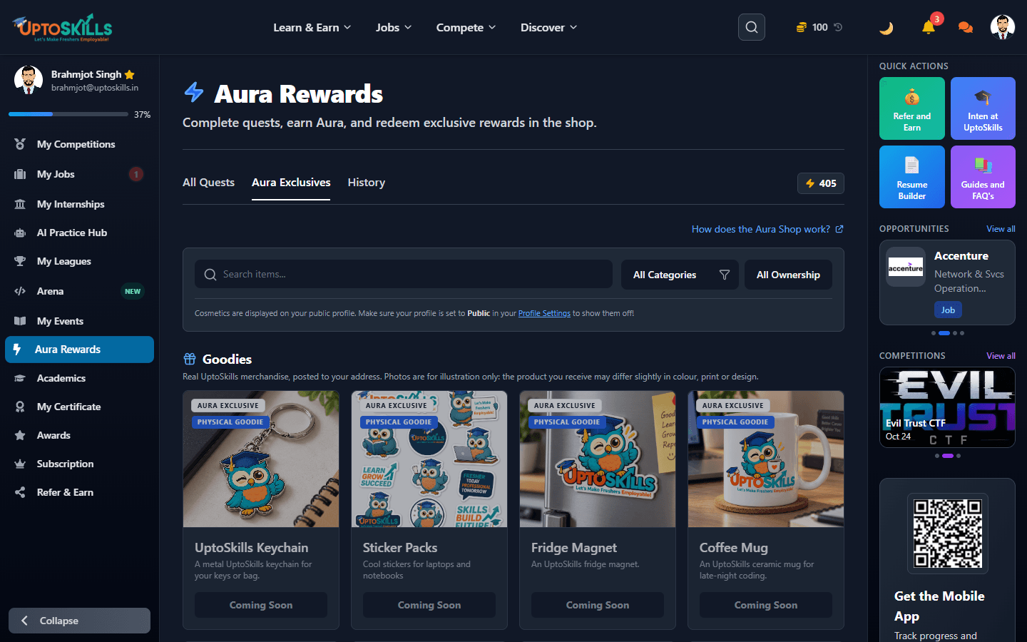 Aura Shop Aura Exclusives tab with search and category filters