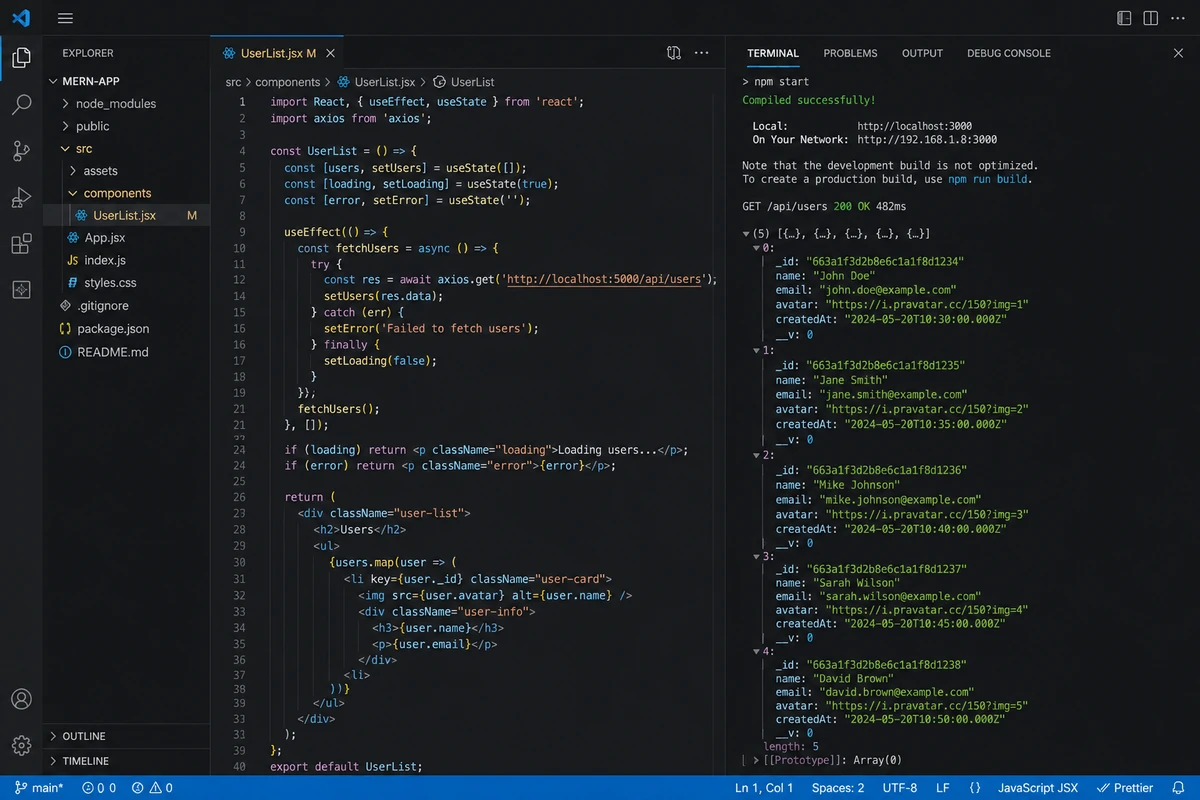 MERN Stack Development screen 2